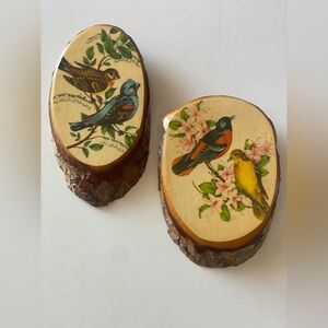 Birds Decoupage Live Edge Wood Wall Art Plaques Vintage Granny Cottage Decor Lot